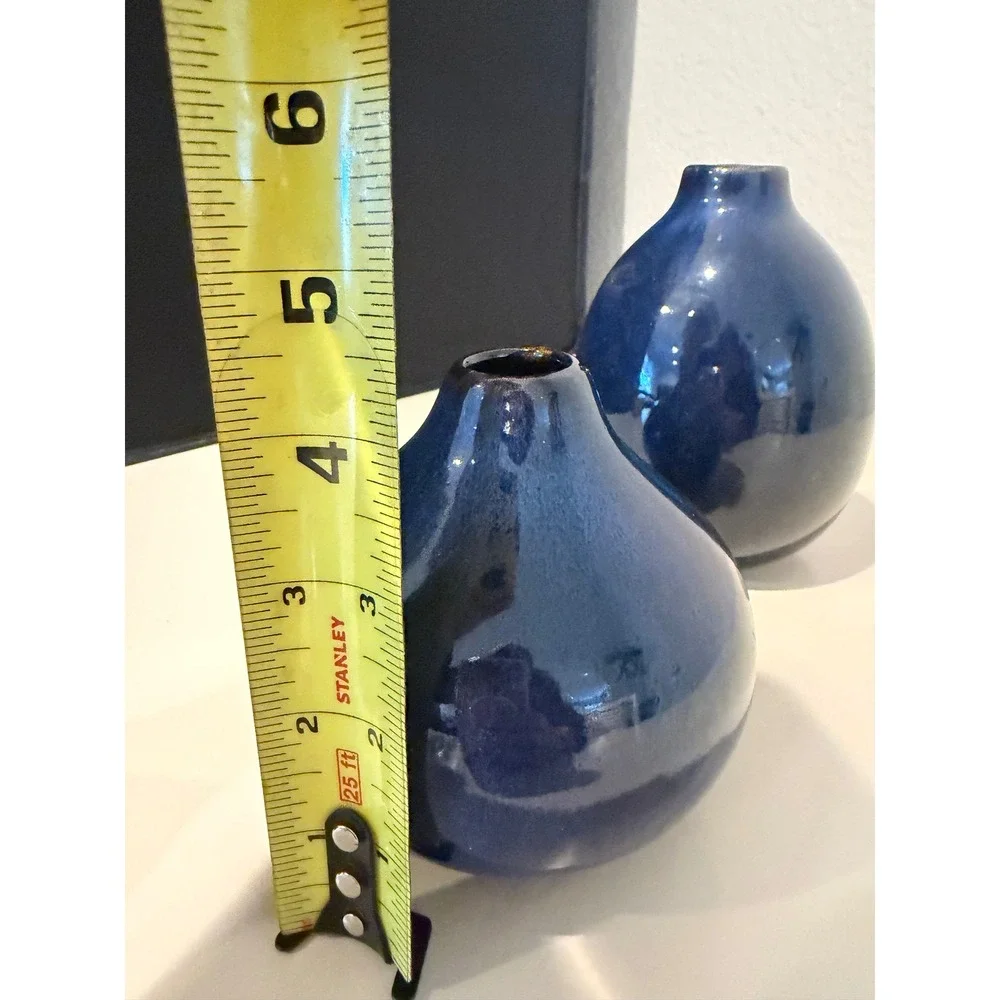 Set of 3 different sizes Cobalt Blue Ceramic Bud Vases Glossy Glaze Minimalist